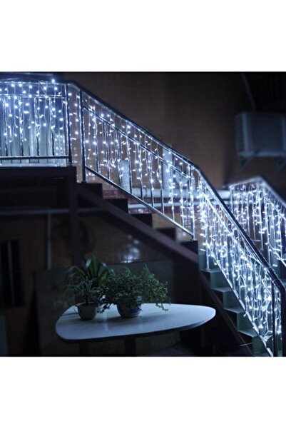 ZOLTA Lumini LED albastre tip țurțuri, perdea luminoasă de Crăciun pentru ext...