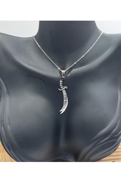 ANGELSS JEWELLERY قلادة سيف ذوالفقار المكتوب عليها يا علي من الفولاذ الفضي Hz...