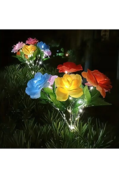 Real Garden 2 x Lampă solară de grădină cu țăruș, decor floare de trandafir, ...