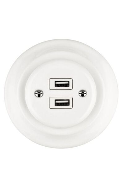 GÜMRÜK BEY مجموعة من 2 مقبس USB من البورسلين بتصميم ريترو، لون أبيض