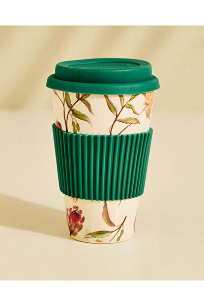 REDTAG Ivory And Green Floral Bamboo Travel Mug