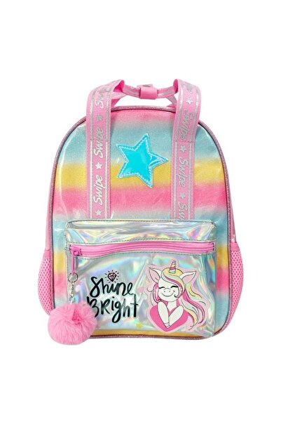 UnderShop Rucsac de grădiniță roz cu sclipici și breloc unicorn cu pompon