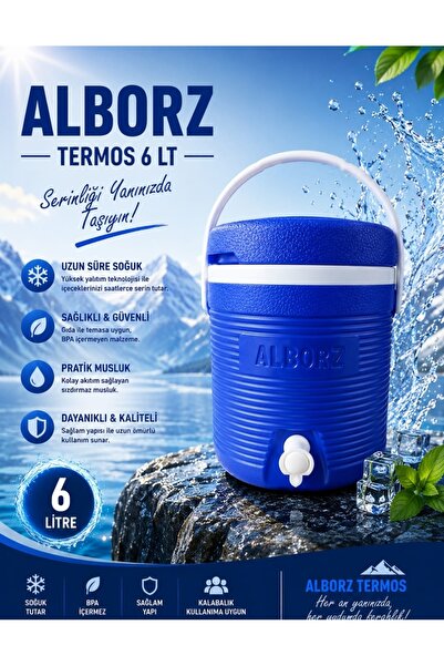 ALBORZ 6 L Plastik Su Termosu Musluklu Taşınabilir Su Bidonu Piknik Kamp Bahç...