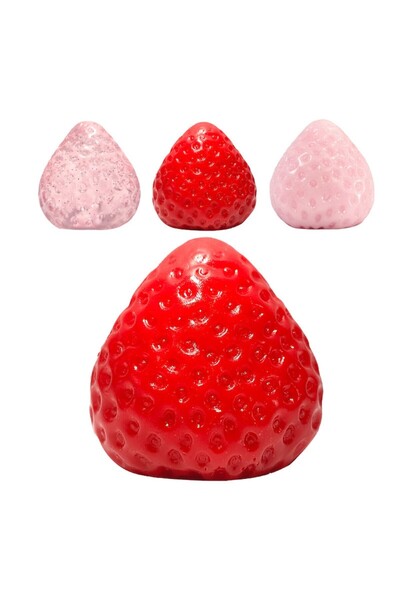 OEM Set de 3 jucarii squishy capsuni, rosu, roz, roz transparent, 6cmx7cm