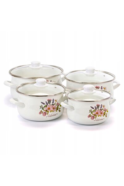 Tadar Set de oale emailate 4x cu capac, pentru plante, 8 piese, 16/18/20/22 cm