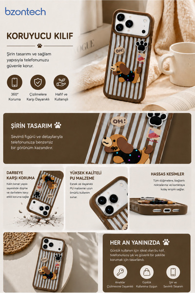 bzontech 3D Dog Figure Striped Silicone Phone Case Compatible with iPhone 17 Pro / 18 Pro Dachshund