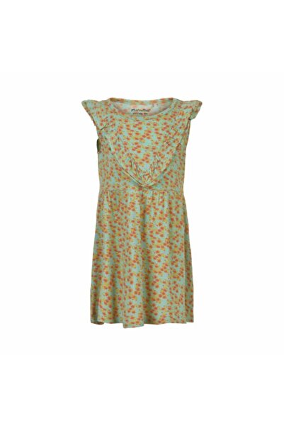 Minymo Rochie din bambus cu volane și flori, de culoare verde-foam.