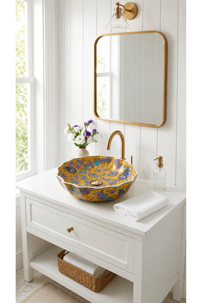 EvaniLife Bektaşi Model Golden Meadow Serisi El Yapımı Seramik Lavabo Özel Ta...