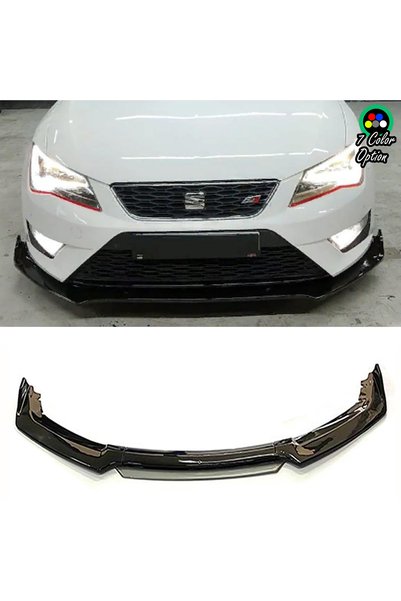 HasAkman Seat Leon Fr Gri Renkli Şeritli Dilli Ön Lip 4 Prç Parlak Siyah ABS