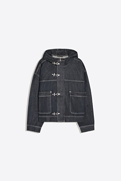Bershka Süslü düğmeli, kapüşonlu denim ceket