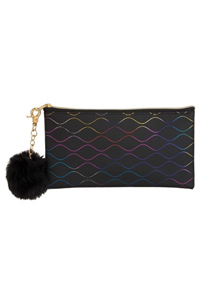 Zâna Casei Black Holographic Stripes & Black Pompom Sunglasses Case