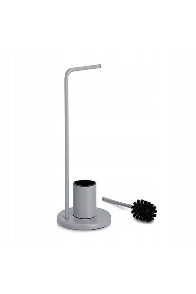 zeller Suport hârtie igienică cu perie WC, metal gri, 63 x 22 cm
