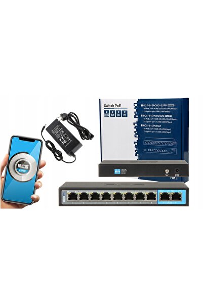 BCS Switch PoE 8xPoE BCS-B-SP0802 Fast Ethernet 10/100Mbps pentru camere IP