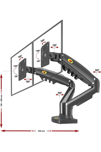NO BRAND Suport de birou pivotant pentru două monitoare LCD de 17-27 inch