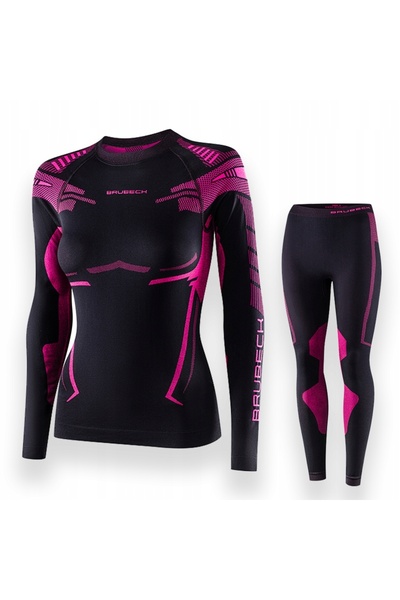 Brubeck Set termoactiv de lenjerie intimă uscată pentru femei, Negru/roz XL
