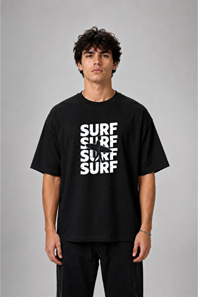 cesita Surf Printed Cotton Black T-Shirt