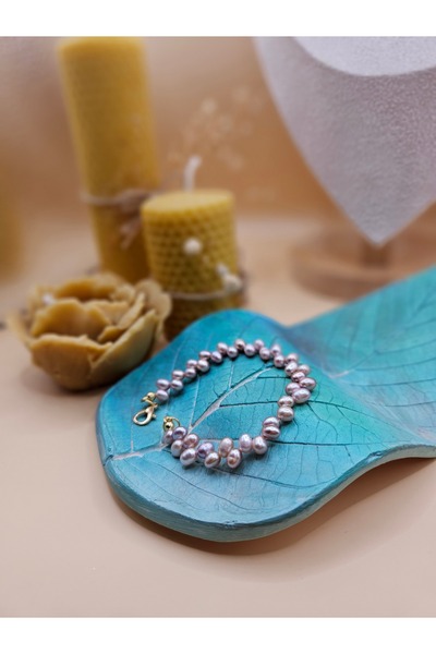 İNCİORA JEWELRY Gerçek Doğal Başak-Kelebek Dizilim Mor / Somon İnci Bileklik