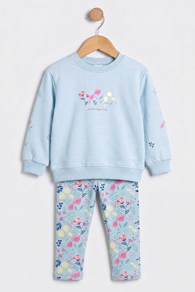 Dmb Floral Patterned Baby Girl Sweatshirt and Leggings Set
