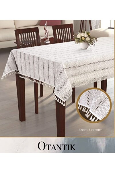 Ceki Home 150X260 cm Authentic Cream Cotton Tablecloth Stylish Dining Table D...