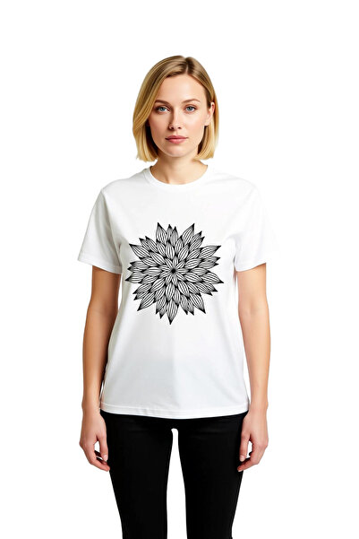 PayBuy Women's Floral Motif Art Print T-Shirt Line Pattern Relaxed Fit Short ...