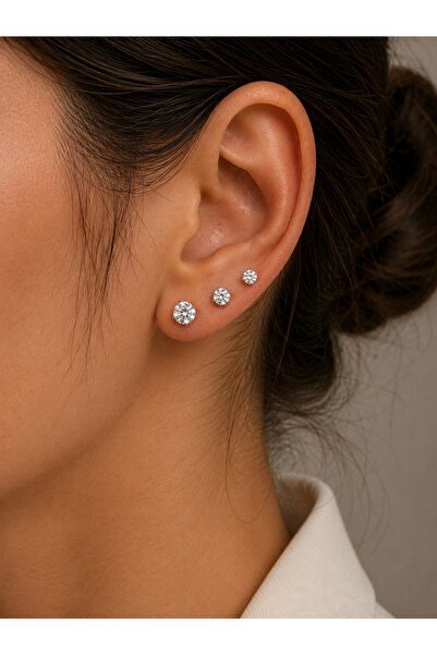 CAXBERN Solitaire Zircon Steel Earrings Set of 3
