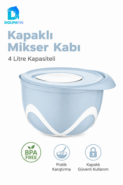 DolphFin 4 Liter Mixer Bowl with Lid Bpa Free Anti-Splash Dough Kneading Bowl