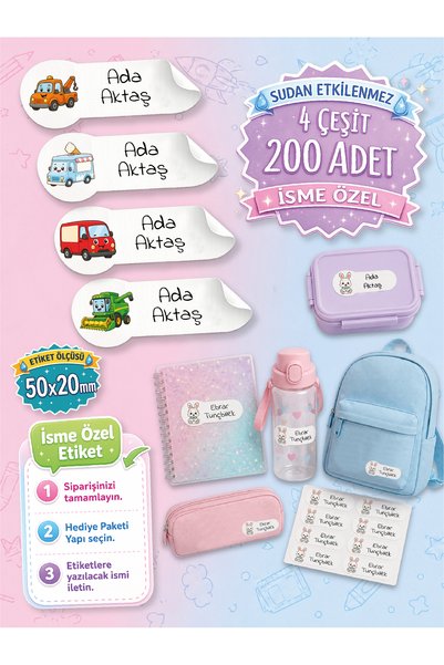 esatoys Kişiye Özel Çalışan Araçlar İsim Etiketi – 200 Adet, Suya Dayanıklı