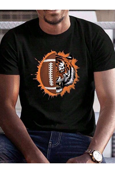21JNRY Men's Crew Neck-Shirt With & Tiger Graphic, Casual Short Sleeve Top Su...
