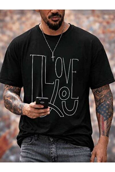 2BIR Men's I LOVE YOU Pattern Short Sleeve Comfortable T-ShirtOpen In,Men Vac...