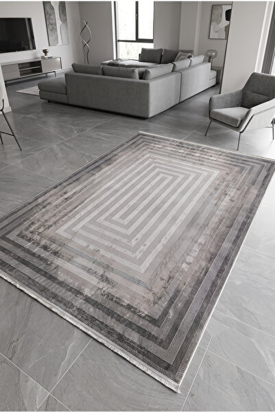 Pastel Modern Geometrik Desenli Gri Halı Oturma Odası Salon Yatak Odası Mutfa...