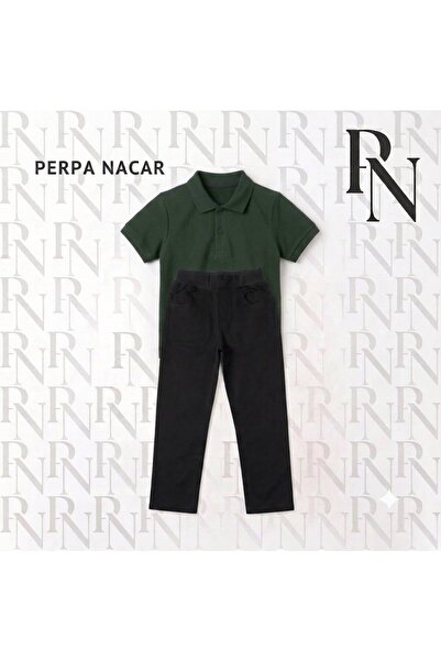 Nacar Okul Formaları Polo Yaka ve Ribanalı Pantolon Çocuk Kombin Takım