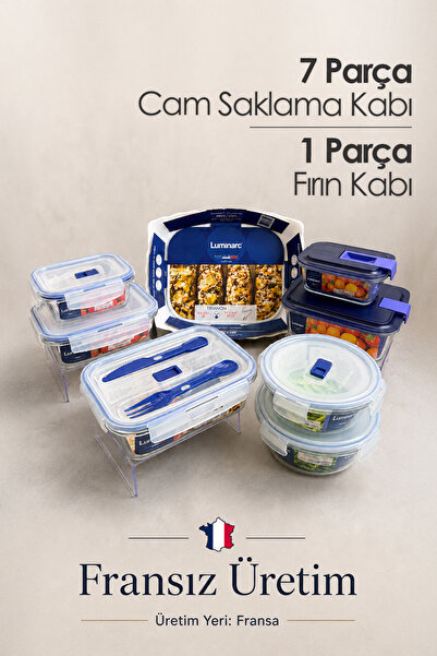 Luminarc 8 Parça Cam Saklama Kabı Seti Vakumlu Kapaklı Fransız Üretimi