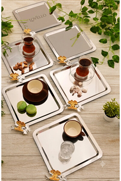 LOVELLO 6-Piece Stainless Steel Square Model 6-Piece Coffee Tray Luxury Prese...