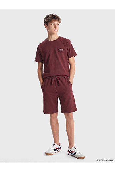LC Waikiki Lcw Kids Burgundy Elastic Waist Boys Shorts Set