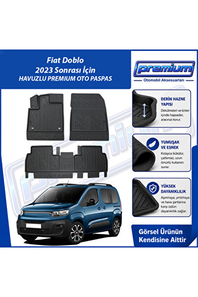 Premium Fiat Doblo Paspas Araca Özel 2023 Sonrası Derin Havuzlu Oto Paspas
