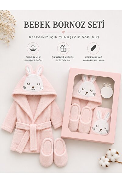 Arinpexa 100% Cotton Pink Rabbit Baby Girl Bathrobe Set / Premium Quality Bab...