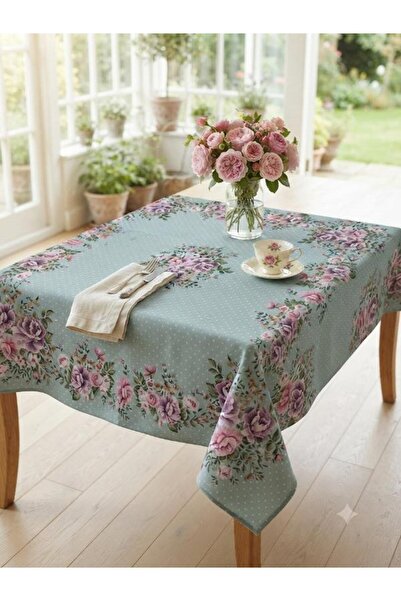 Believe Carmen Jakarli Woven Goblen Decorative Blue Tablecloth with Flowers 1...
