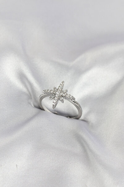 Clariss Brass Silver Color Pole Star Model Zircon Stone Women's Ring