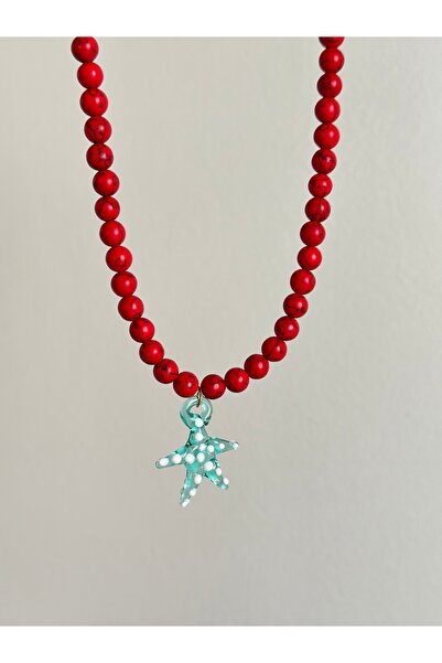 mibrillo Glass Sea Star Detailed Coral Pendant Murano Necklace