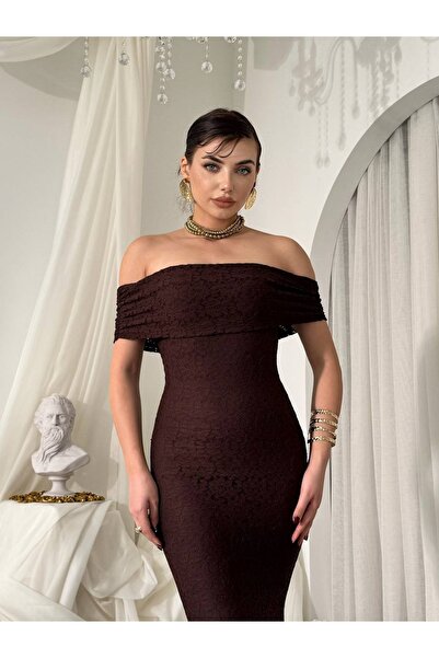 Clothes Fast Rochie maro pentru femei, fără bretele, cu detaliu din dantelă, ...