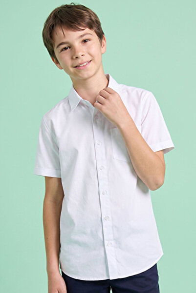 R&B Solid Shirt with Classic Collar and Short Sleeves