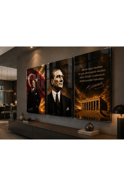 Genel Markalar Atatürk 3’lü Cam Tablo Seti – Cumhuriyet Ruhunu Duvarlarınıza ...