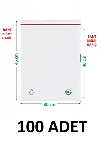 MTKardeşler 100 Pcs 30X40+5 cm Transparent Green Recyclable Adhesive Nylon Ba...