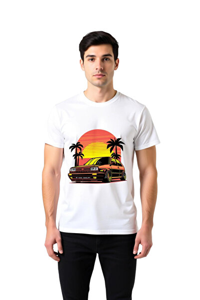 PayBuy Retro Car and Palm Tree Scenery Printed Men's T-Shirt