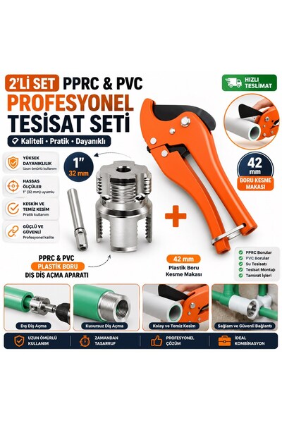 Trendhane PPRC & PVC Plastik Boru Diş Açma Aparatı + 42 mm Plastik Boru Kesme...