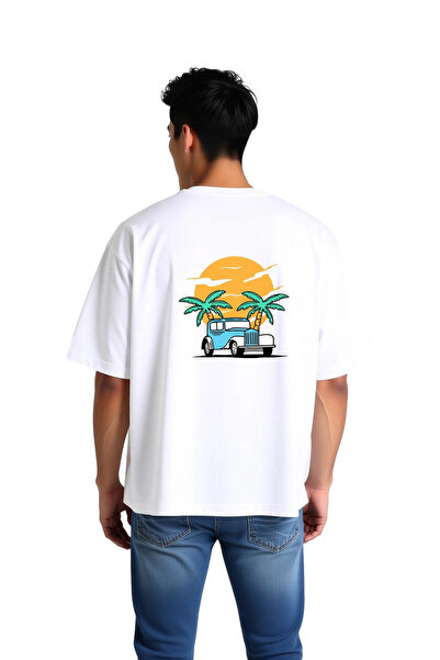 PayBuy Retro Car Sunset Printed Men's Oversize T-Shirt