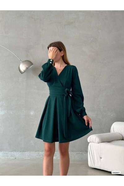 Modafeminen Long Sleeves Double Breasted Collar Lace up Mini Evening Dress 58...