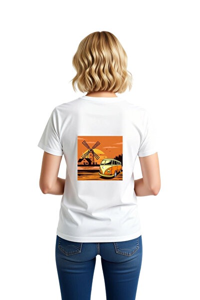 PayBuy Women's Vintage Minibus Sunset Landscape Printed Casual Comfortable Co...