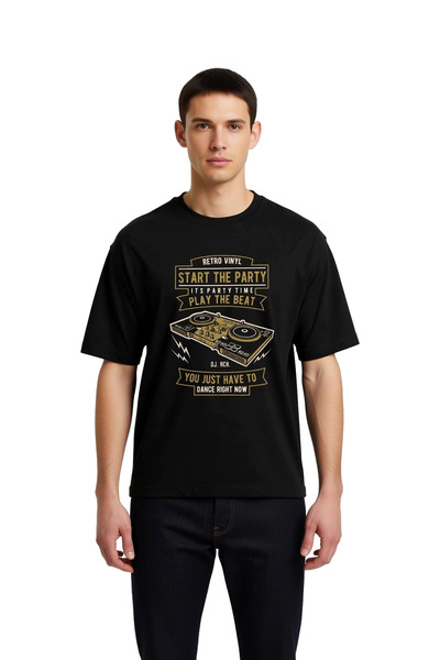 PayBuy Men's Oversize Music Party Dj Turntable Printed T-Shirt 100% Cotton Re...