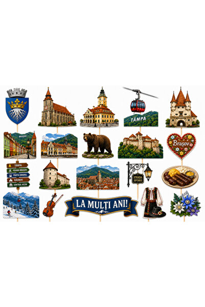 DecoParty Set de decorațiuni pentru tort – Tematică Orașul Brasov, 20 de pies...